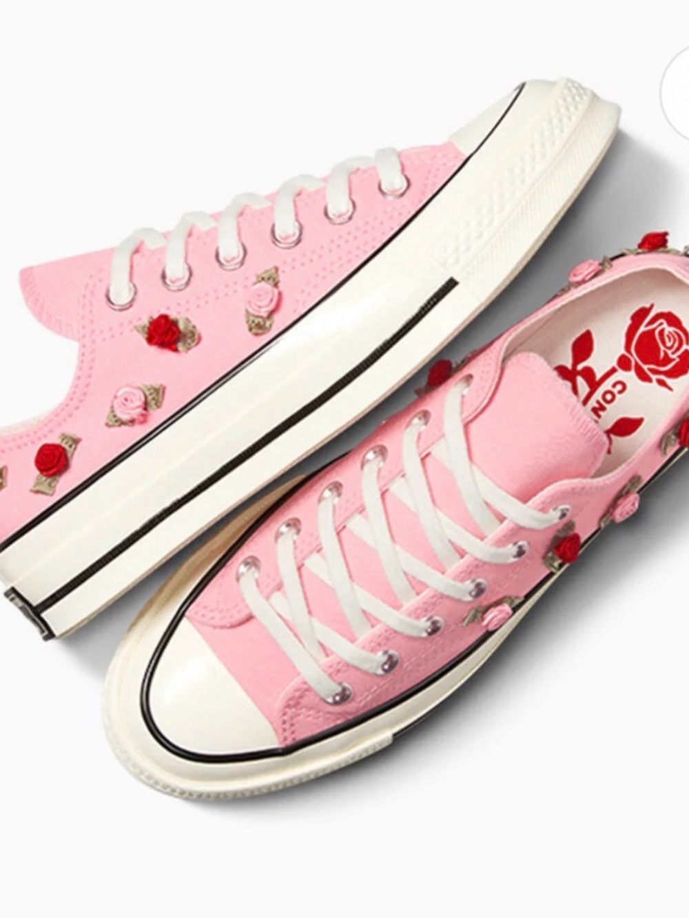 Like NEW Pink Low-Top Canvas Converse All-Star Sneakers with Rose Embellishments - Picture 9 of 10